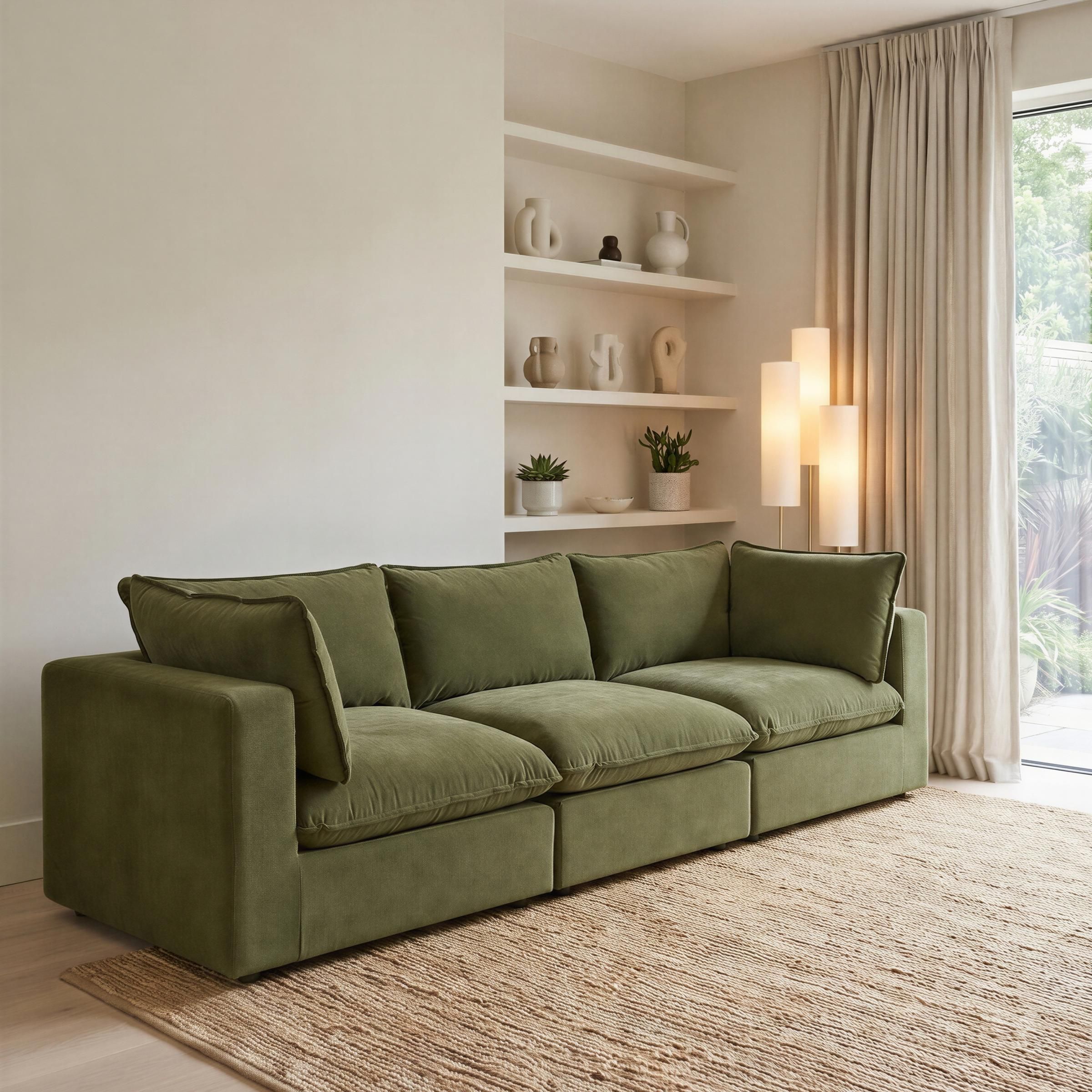 Furnitureboxuk Echo Linen-Look Fabric 3 Seater Modular Sofa In Green