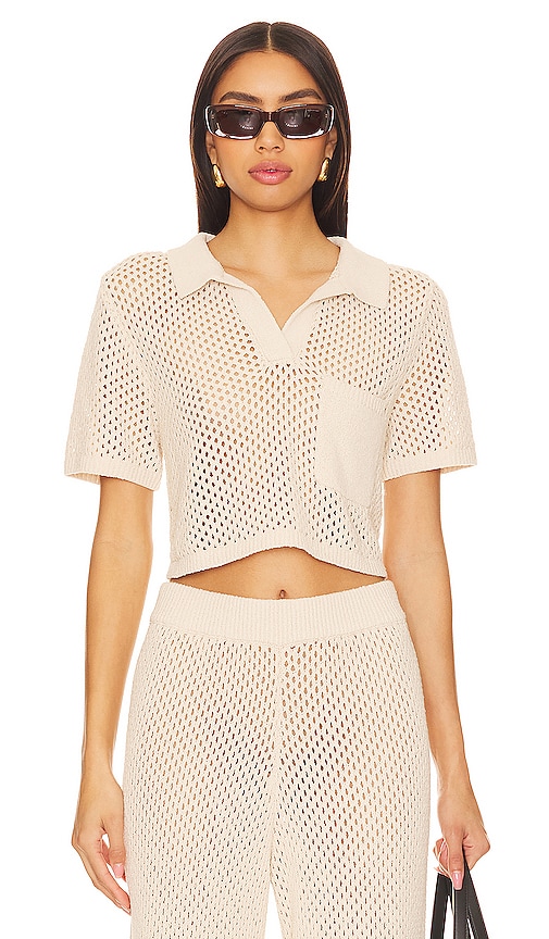 Onia Crochet Cropped Polo Top in Beige. -  XS also in L, M