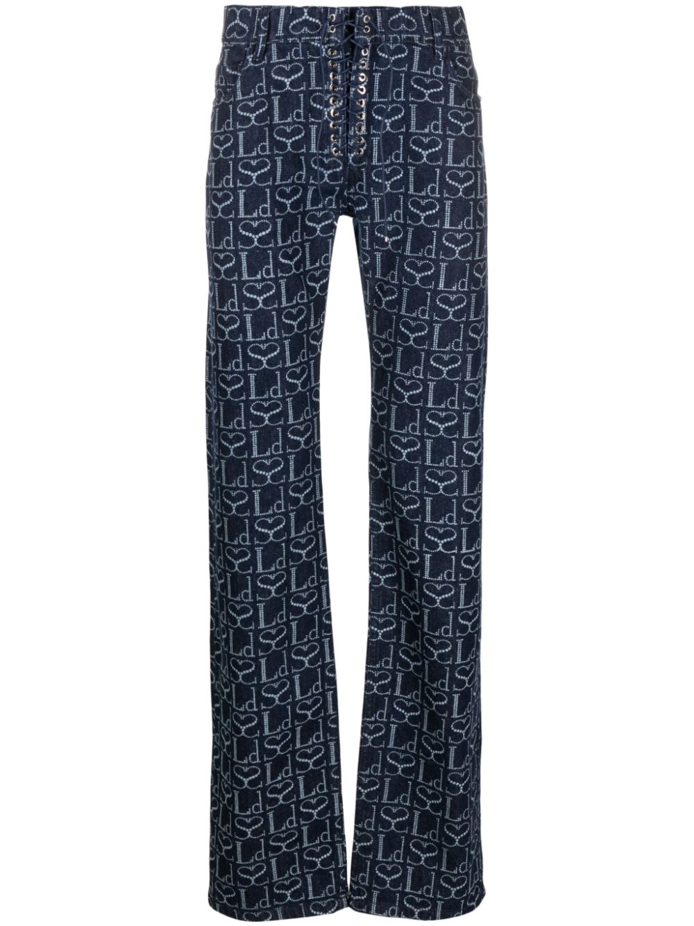 Monogram-print straight-leg trousers - Blue