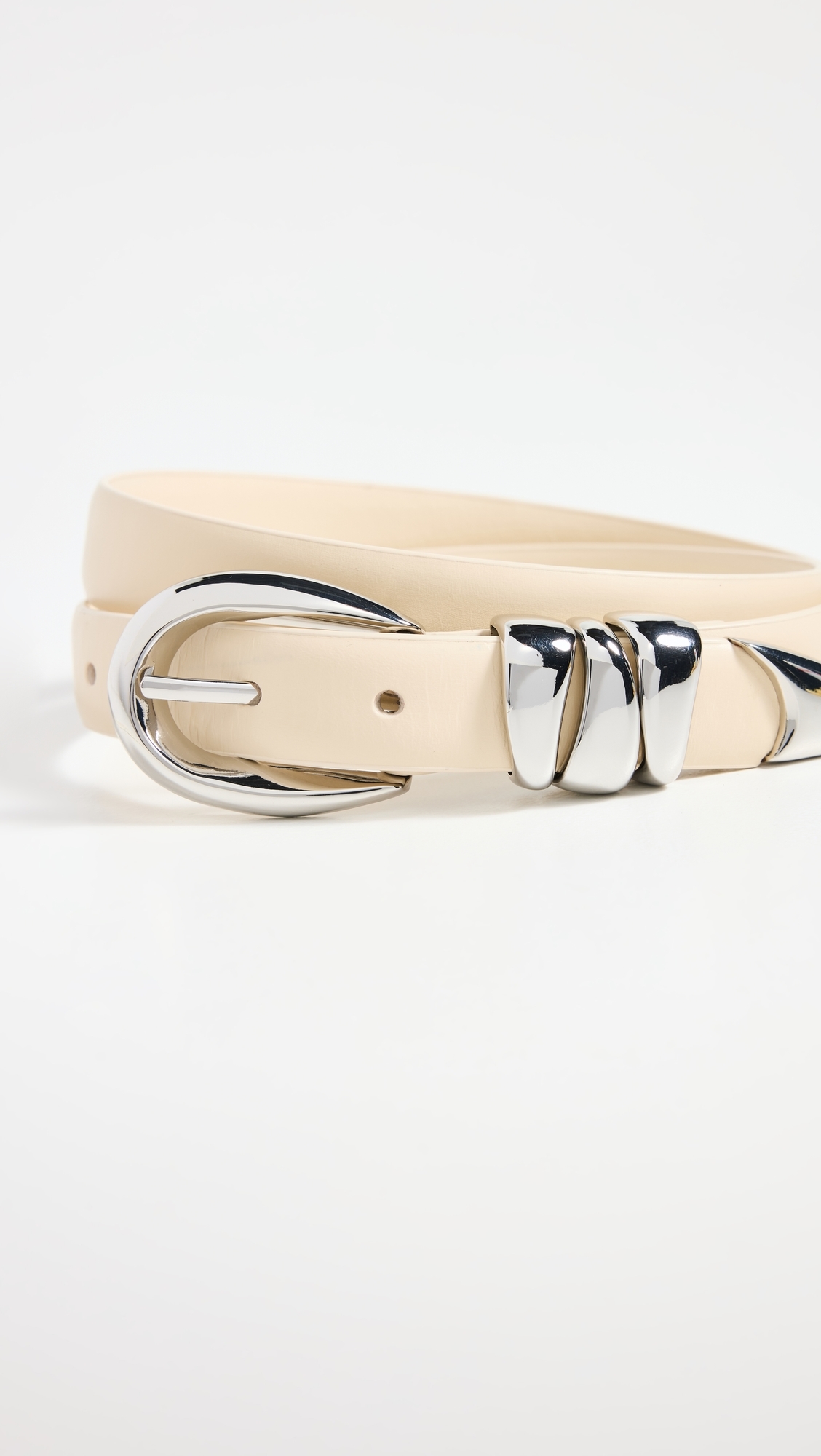 Triple Metal Keeper Belt Ecru