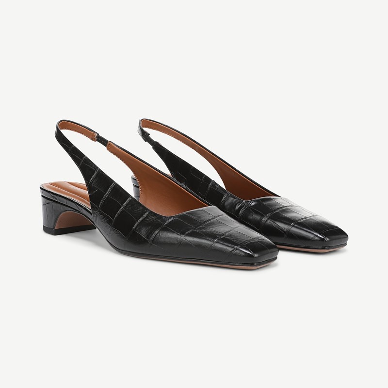 Lyanna Slingback Shoes Black Croc Print Leather
