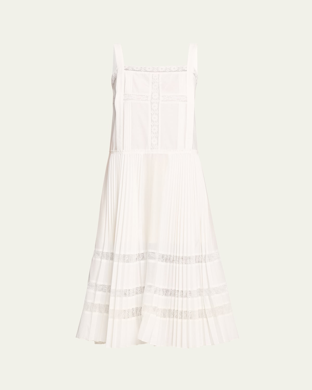 Pleated Lace-Inset Midi Dress