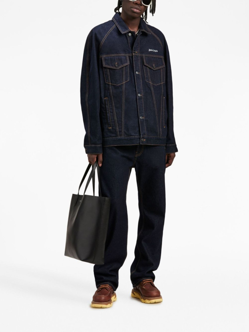 Logo-embroidered denim jeans - Blue