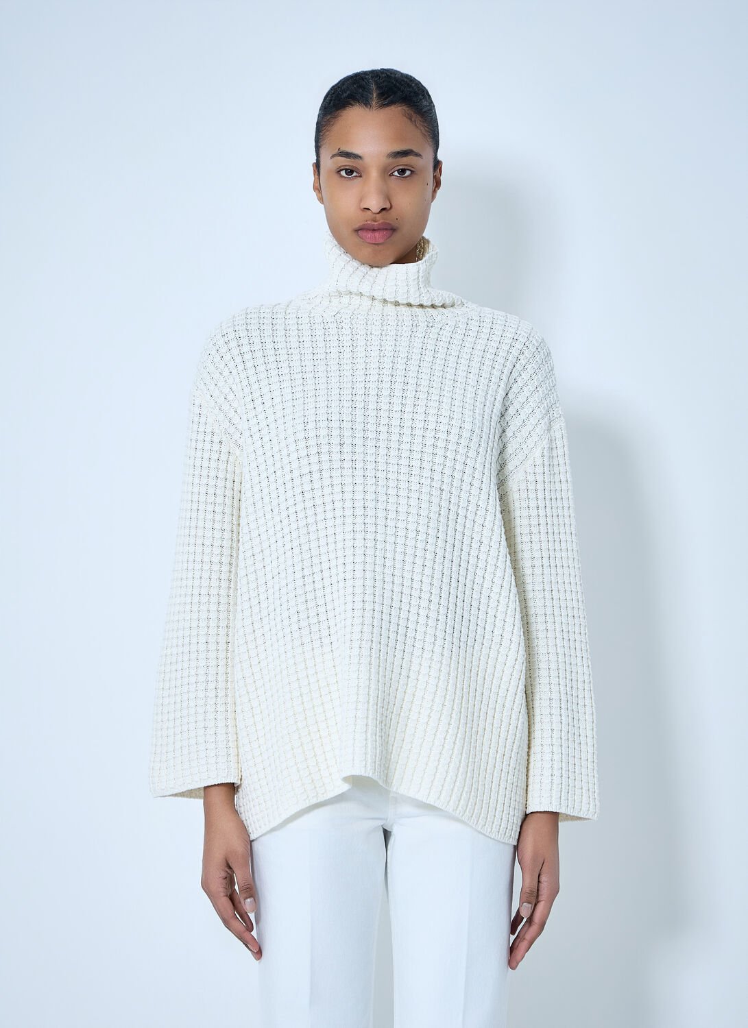 Waffle Knit Turtleneck Sweater