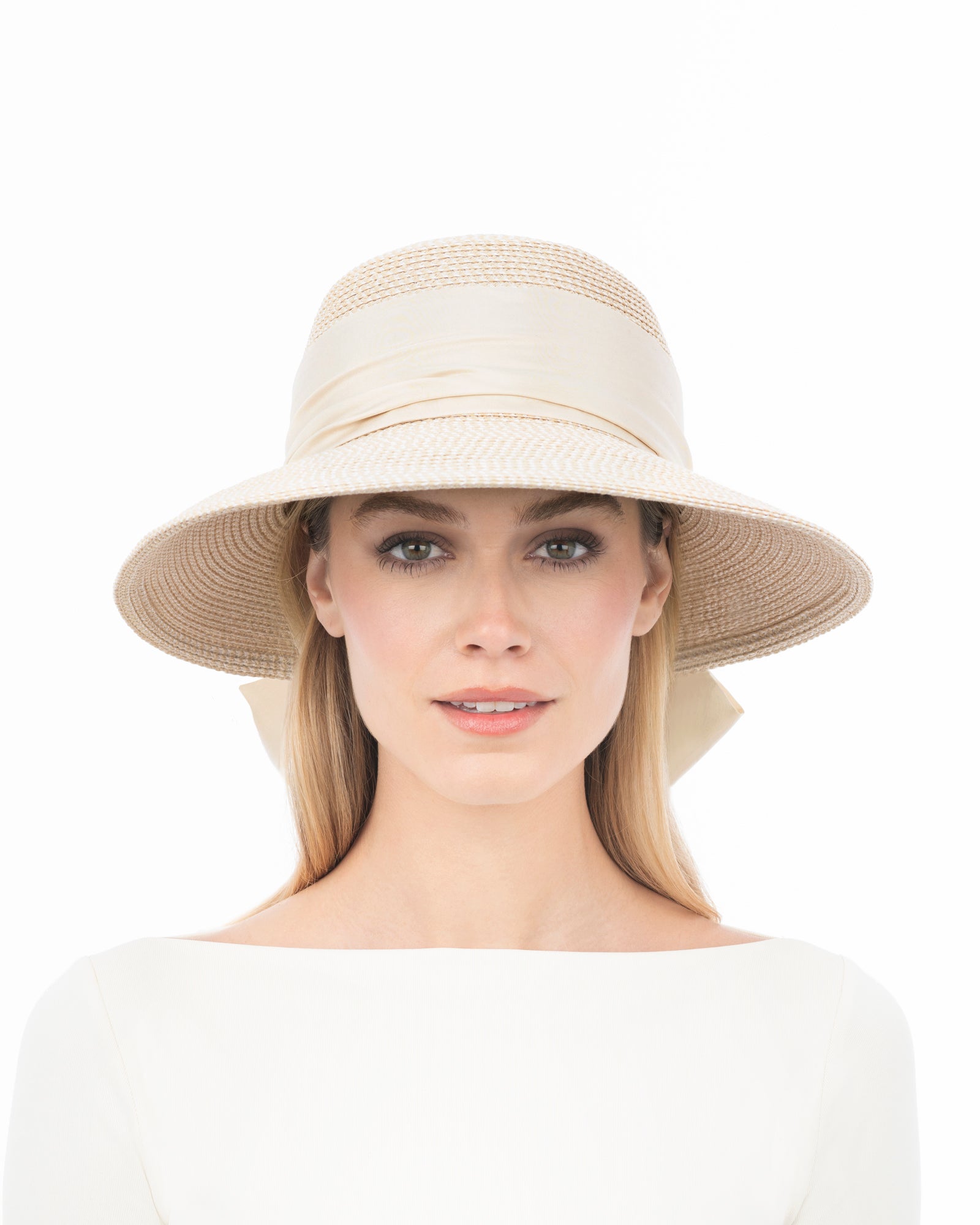 Loulou Women's Raffia Straw Sun Hat with Silk Drape and Bow for Women
