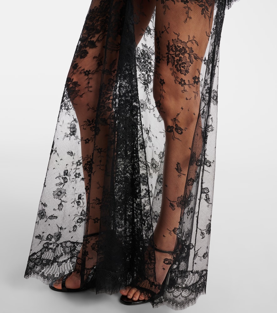 Bow-detail cotton-blend lace gown