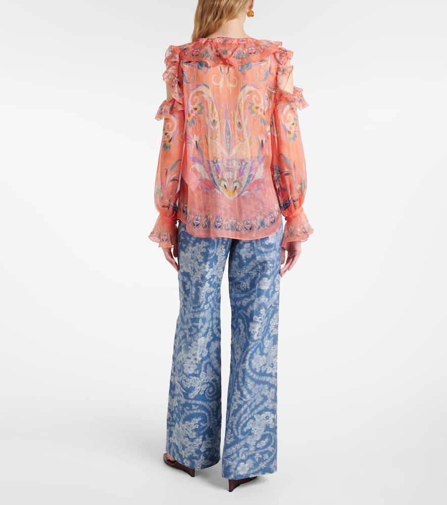 Printed ruffled silk blouse