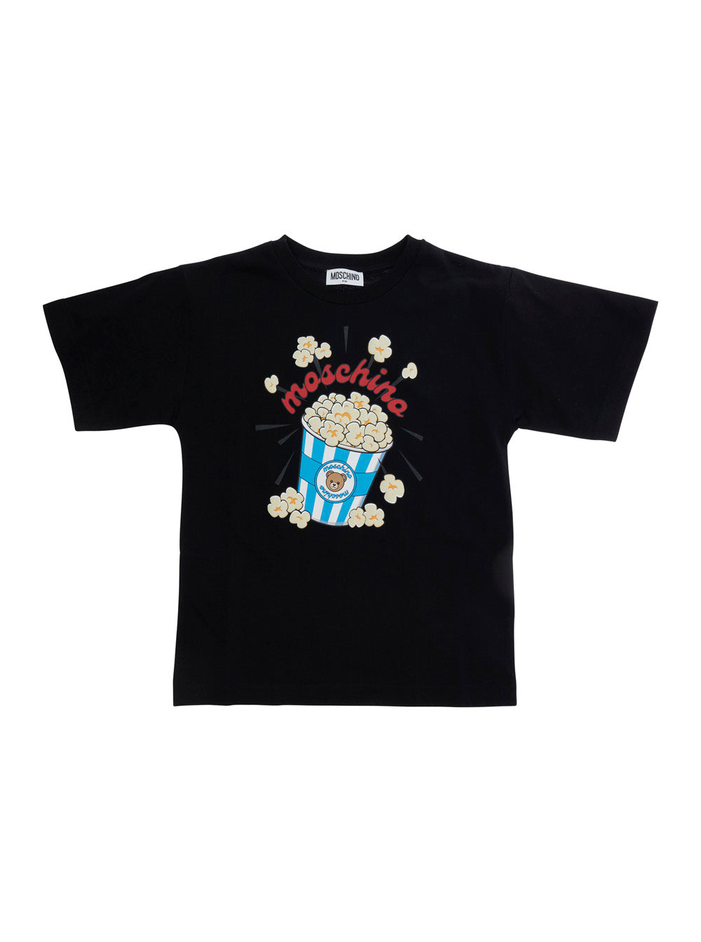 Popcorn-Print Crew Neck T-Shirt — Black