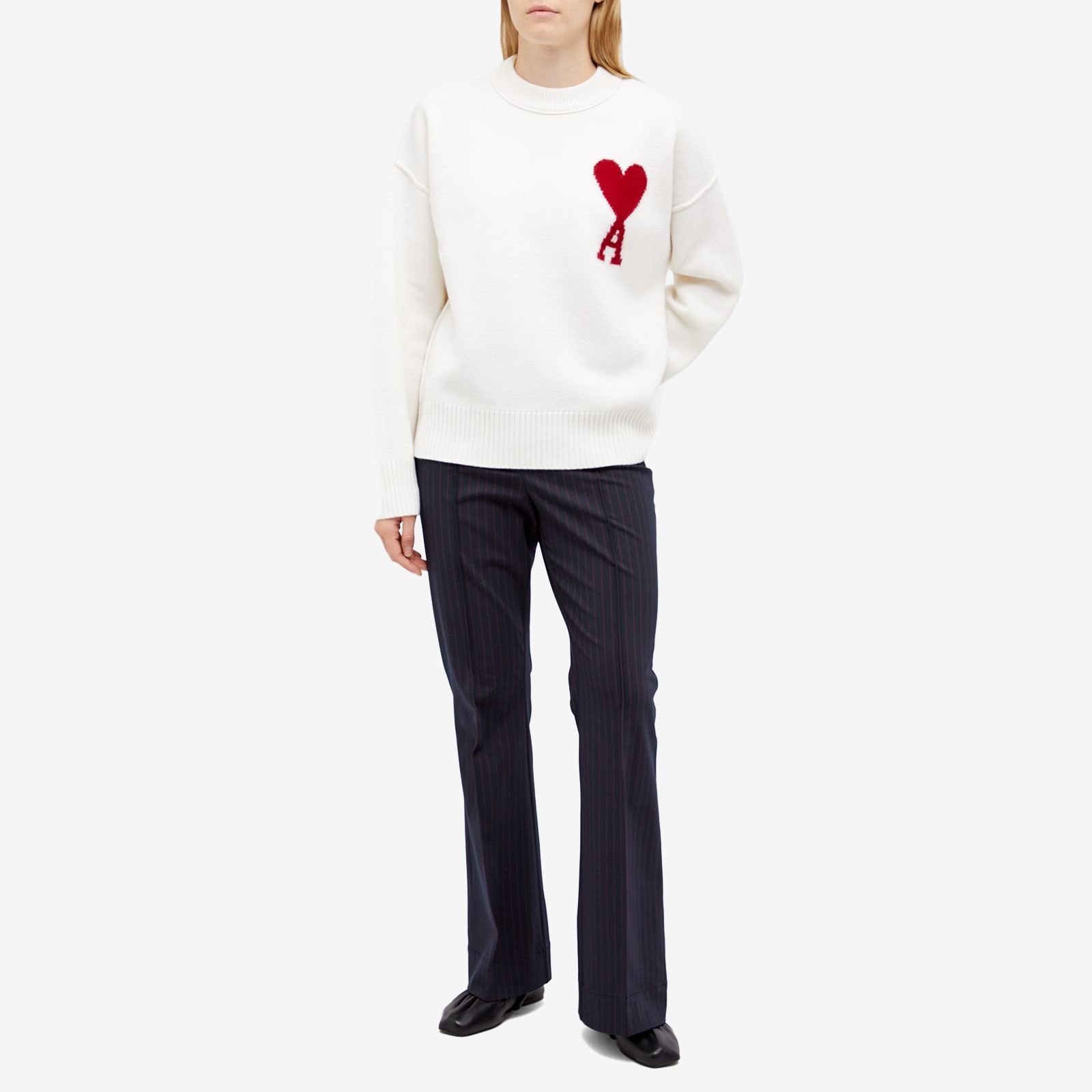 AMI ADC Large Crew Knit Sweater in White