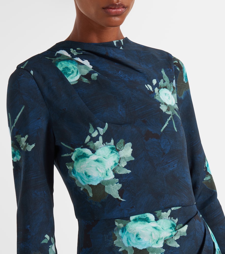 Floral draped cady midi dress