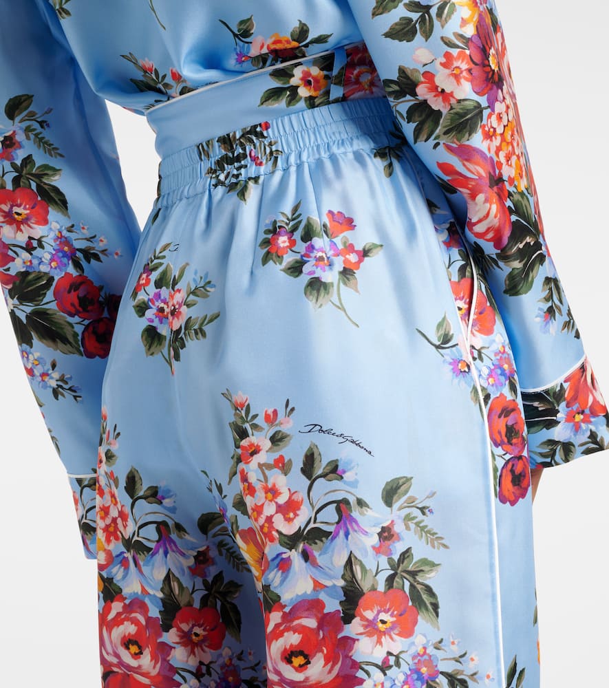 Floral silk wide-leg pants