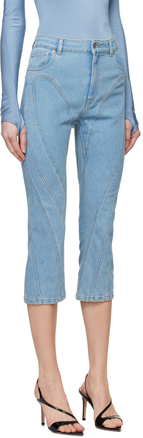 Mugler Blue Spiral Crop Jeans