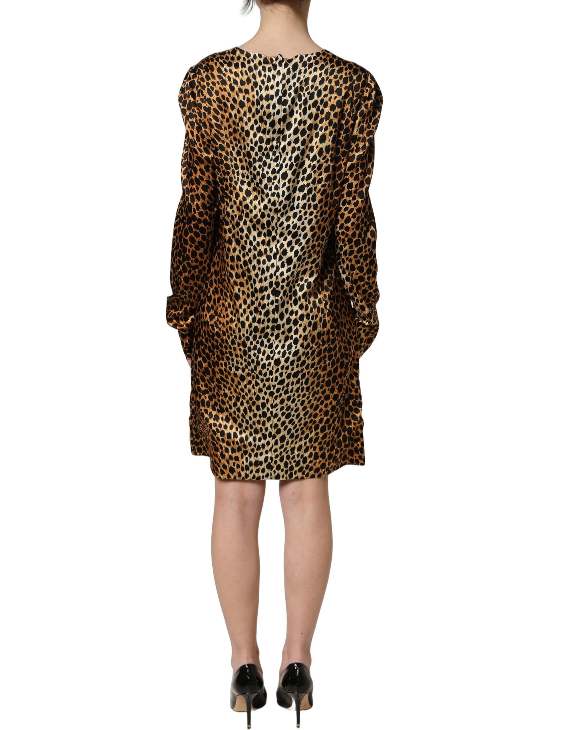 Ocelot Print Silk Dress — Brown