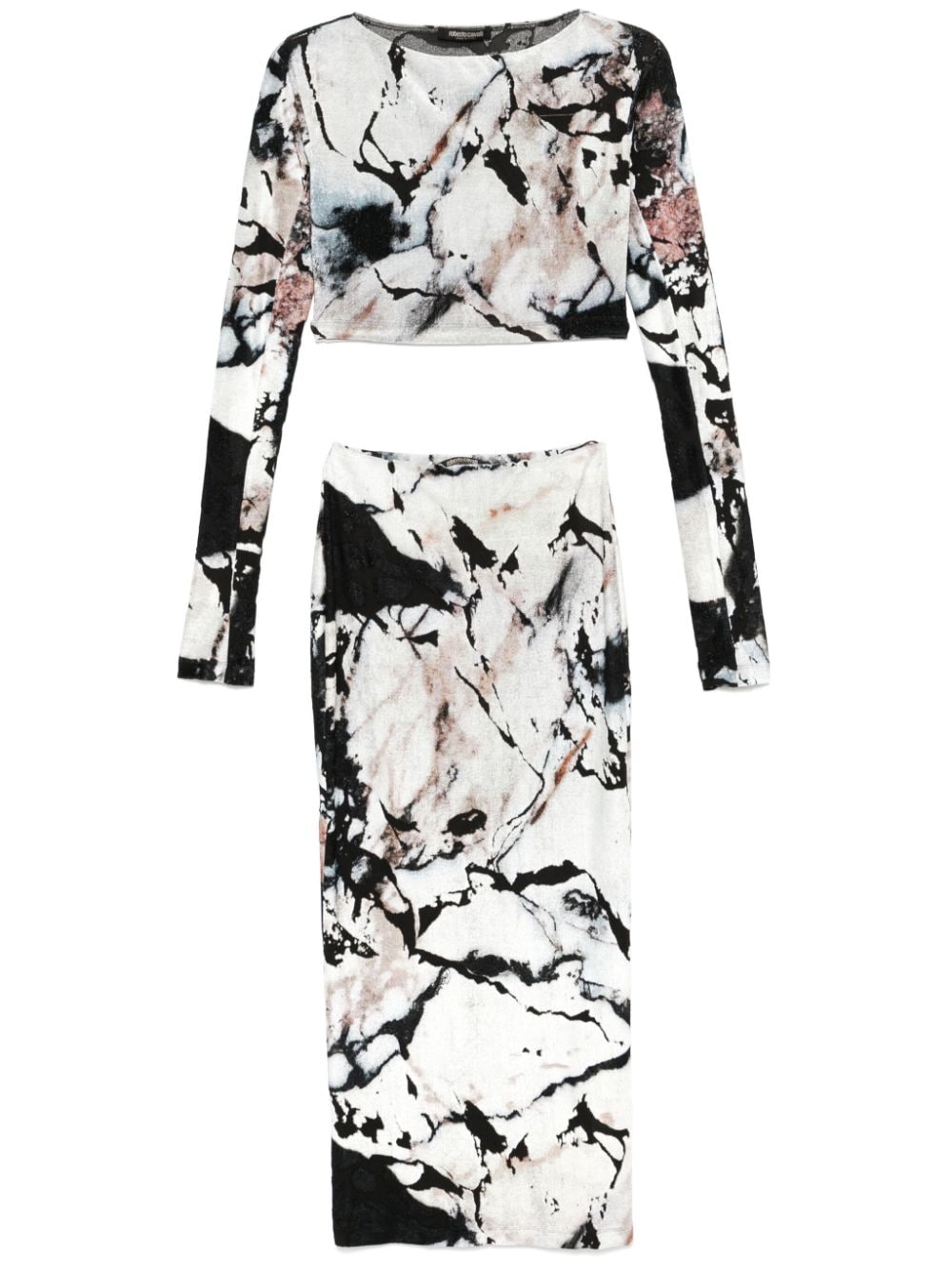 Marble-print skirt set - Neutrals