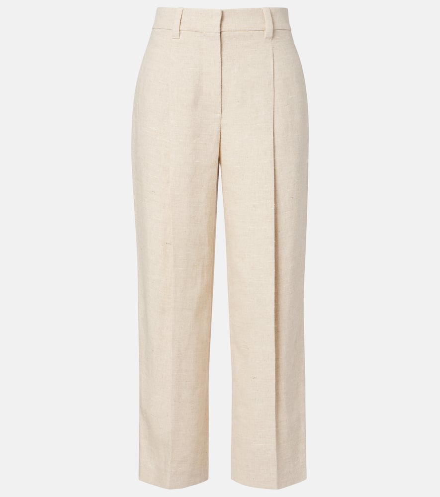 Cropped linen and silk-blend wide-leg pants