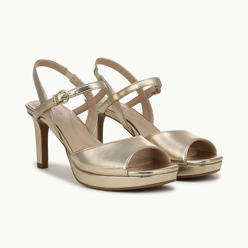 Stride Shoes Gwendolyn Dress Sandal Gold Faux Leather