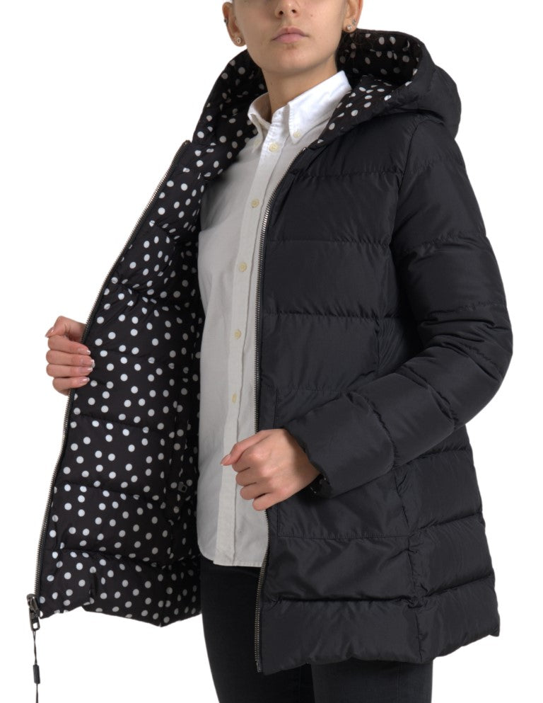 Reversible Polka-Dot Hooded Down Jacket — Black