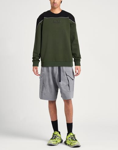 Man Sweatshirt Military green Size L Cotton, Polyester, Elastane