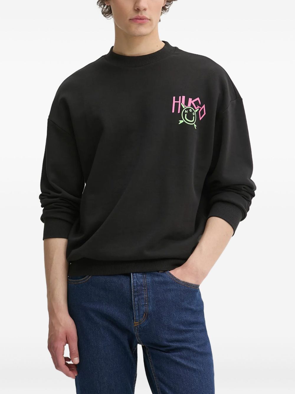 Happy-logo cotton sweatshirt - Black