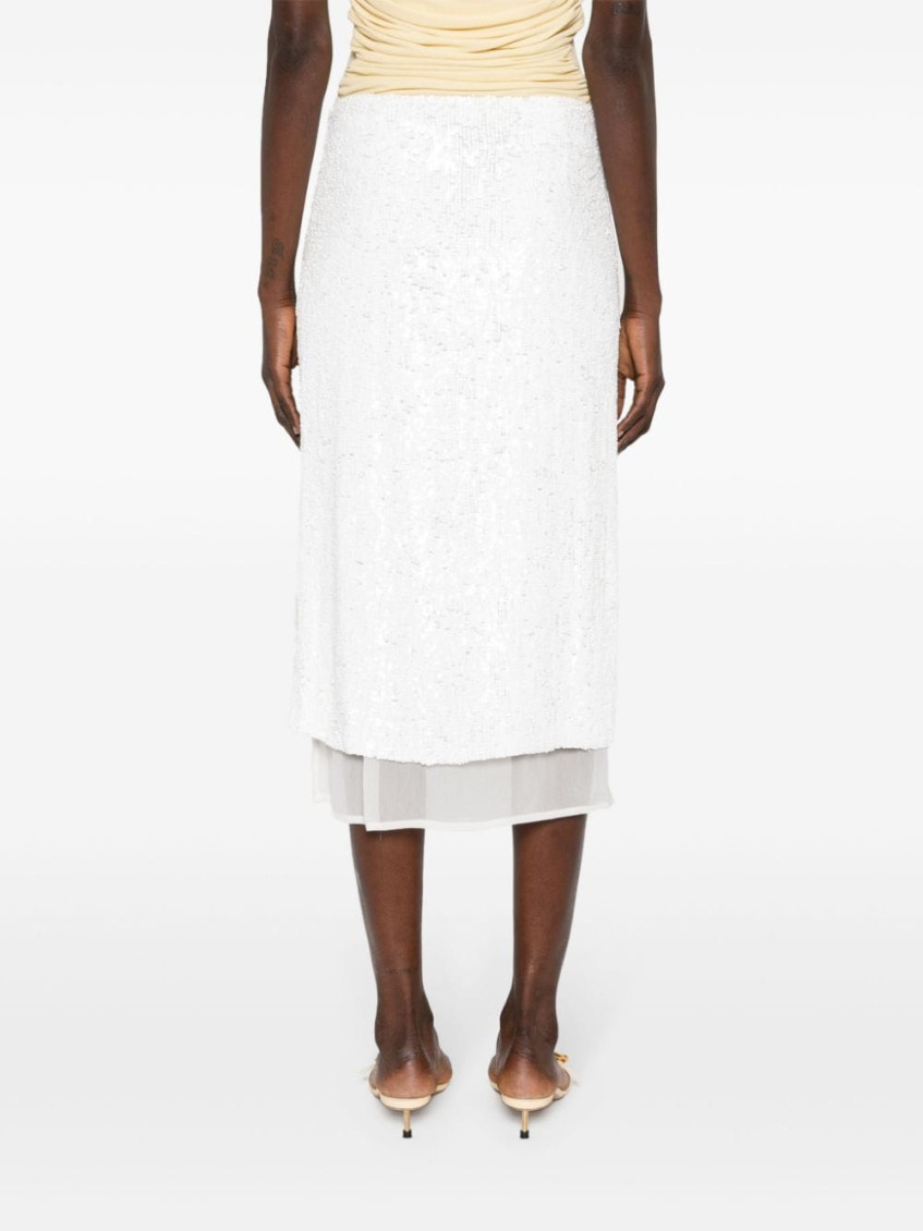 White sequinned wrap midi skirt