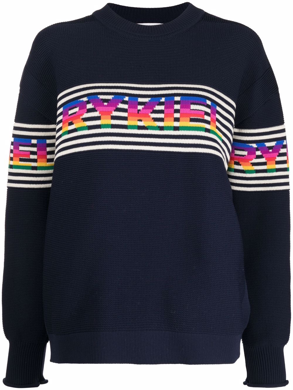 Striped logo-knit jumper - Blue