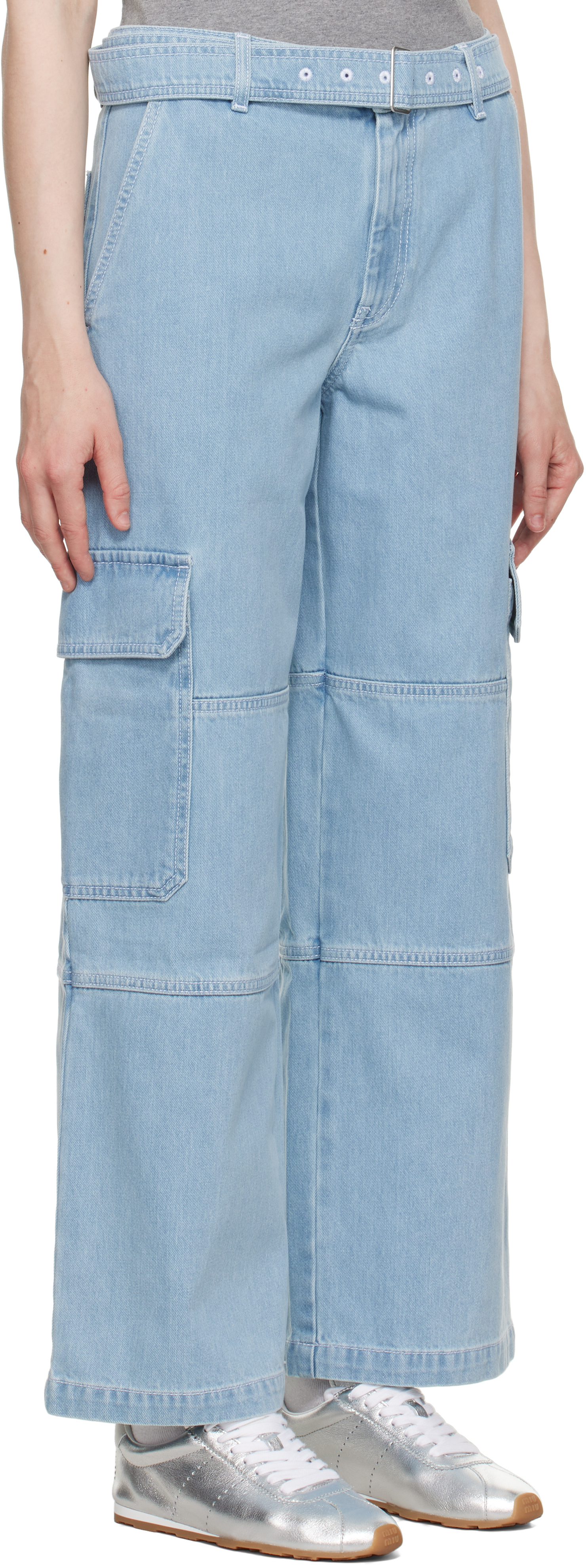 Maison Kitsuné Blue Belted Utility Denim Cargo Pants