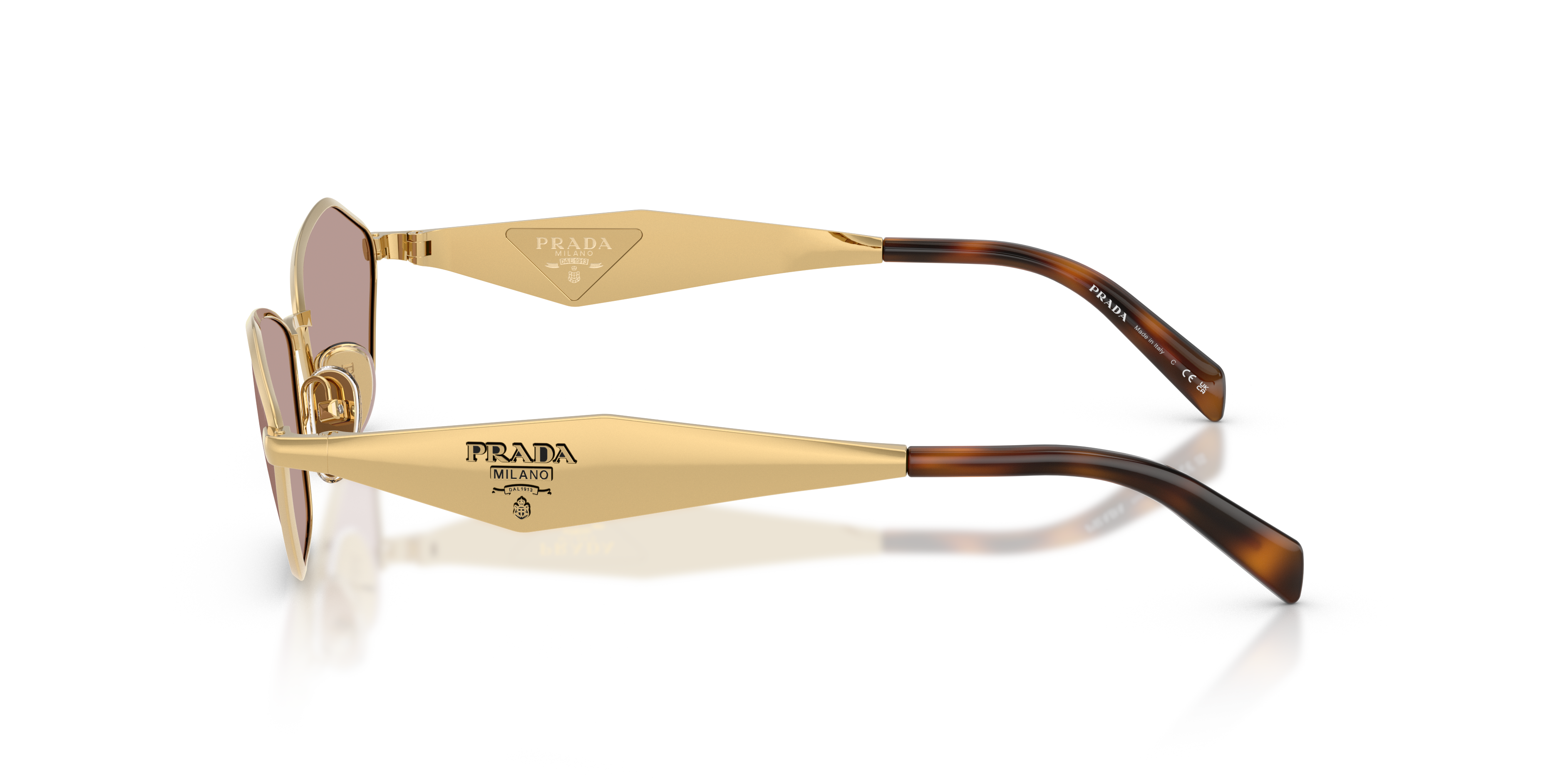 Prada Woman Prada PR D50S 5AK20I Sunglasses Metal Gold Brown Geometric Norma