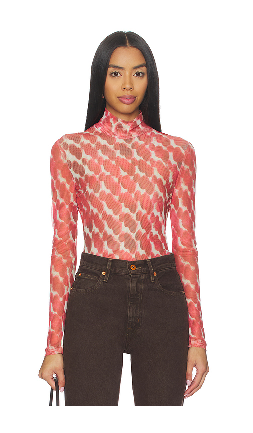 Bardot Alba Long Sleeve Mesh Top in Red. L. Also in M, S