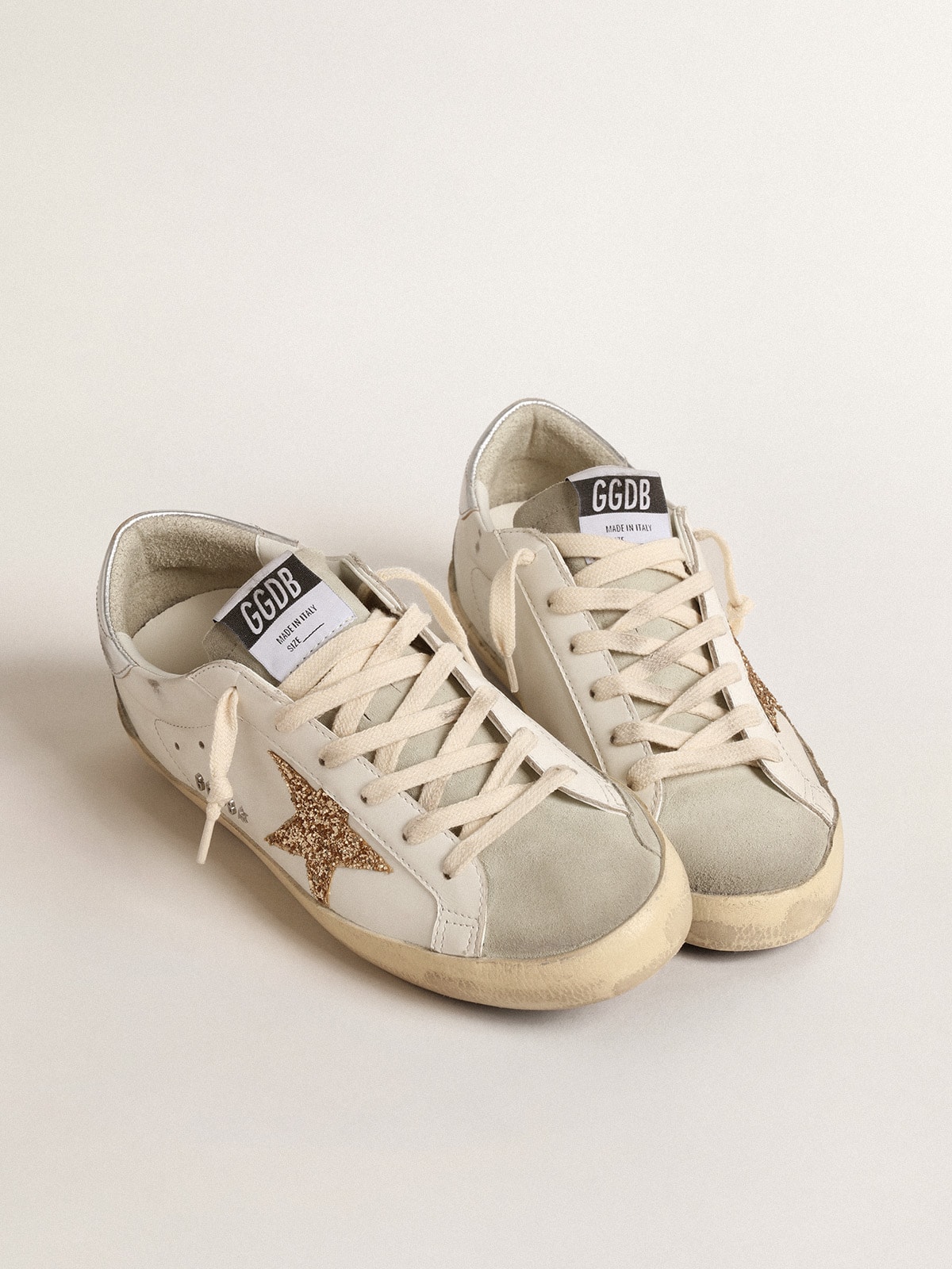 Golden Goose - Women's Super-star With Gold Glitter Star And Ice-gray Suede Inserts, Woman