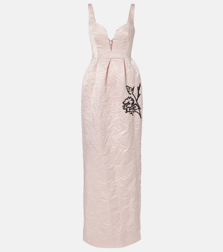 Embroidered satin gown