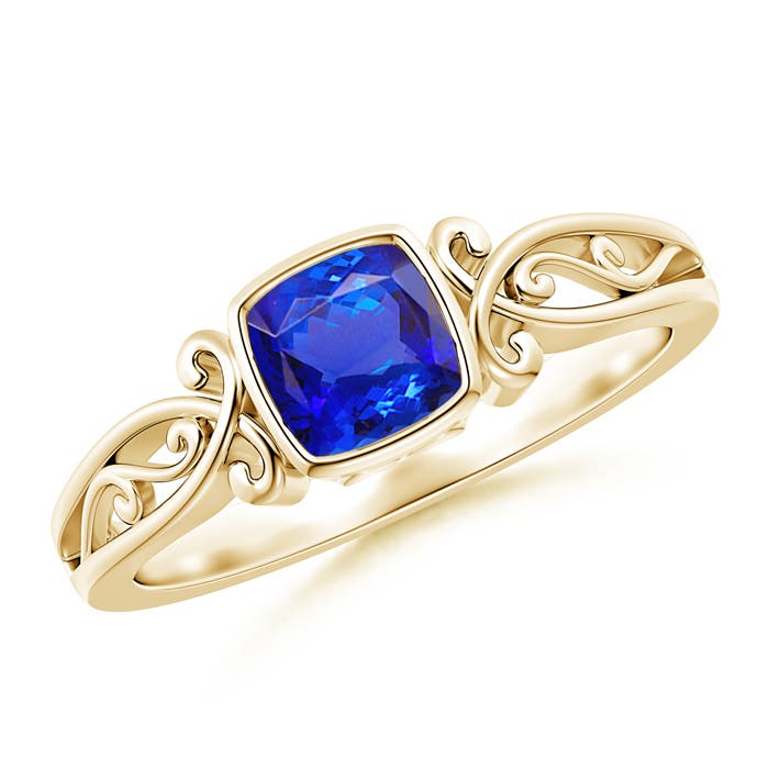 Angara 0.8 Carat Vintage Style Cushion Tanzanite Solitaire Engagement Ring in 18K Yellow Gold