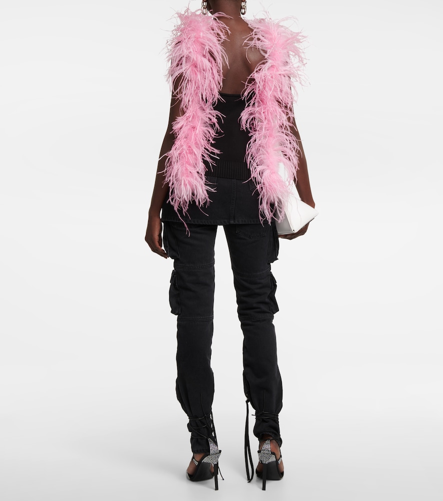 Feather-trimmed knitted top