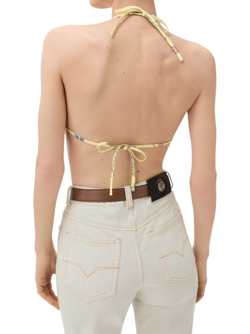 Beige Printed Bikini Top Swimwear