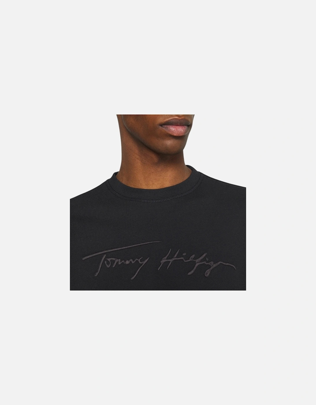 Men's TOMMY HILFIGER Mens Sweatshirt Signature Embossed Logo Fleece Pullover Crew Neck - Black - Size: 46/Regular