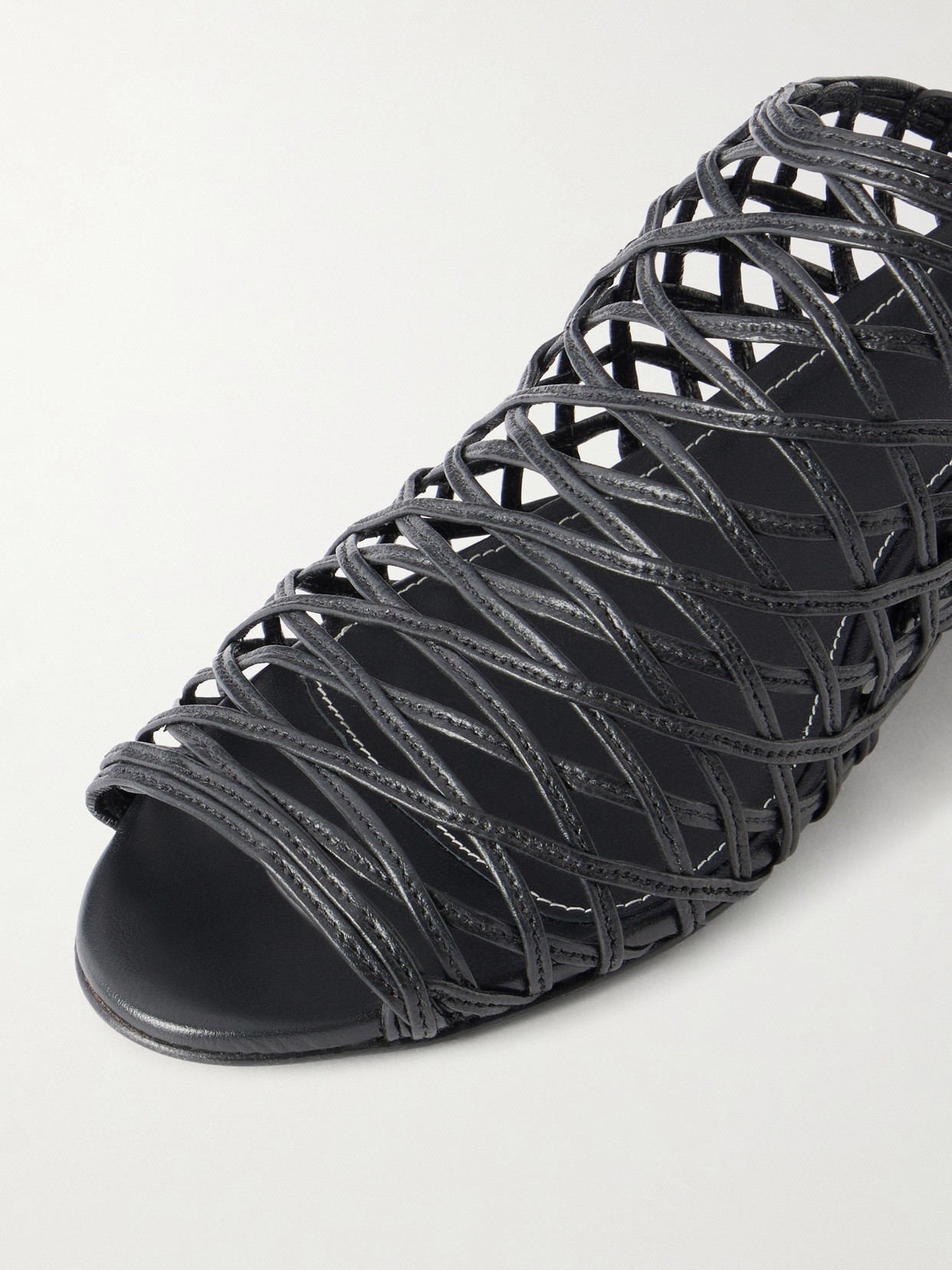 Woven Leather Wedge Mules - Black