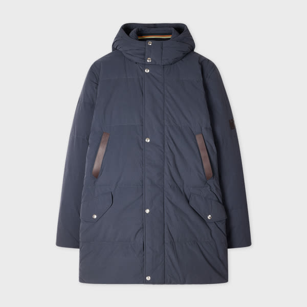 Navy Long Down Parka With Detachable Hood Blue