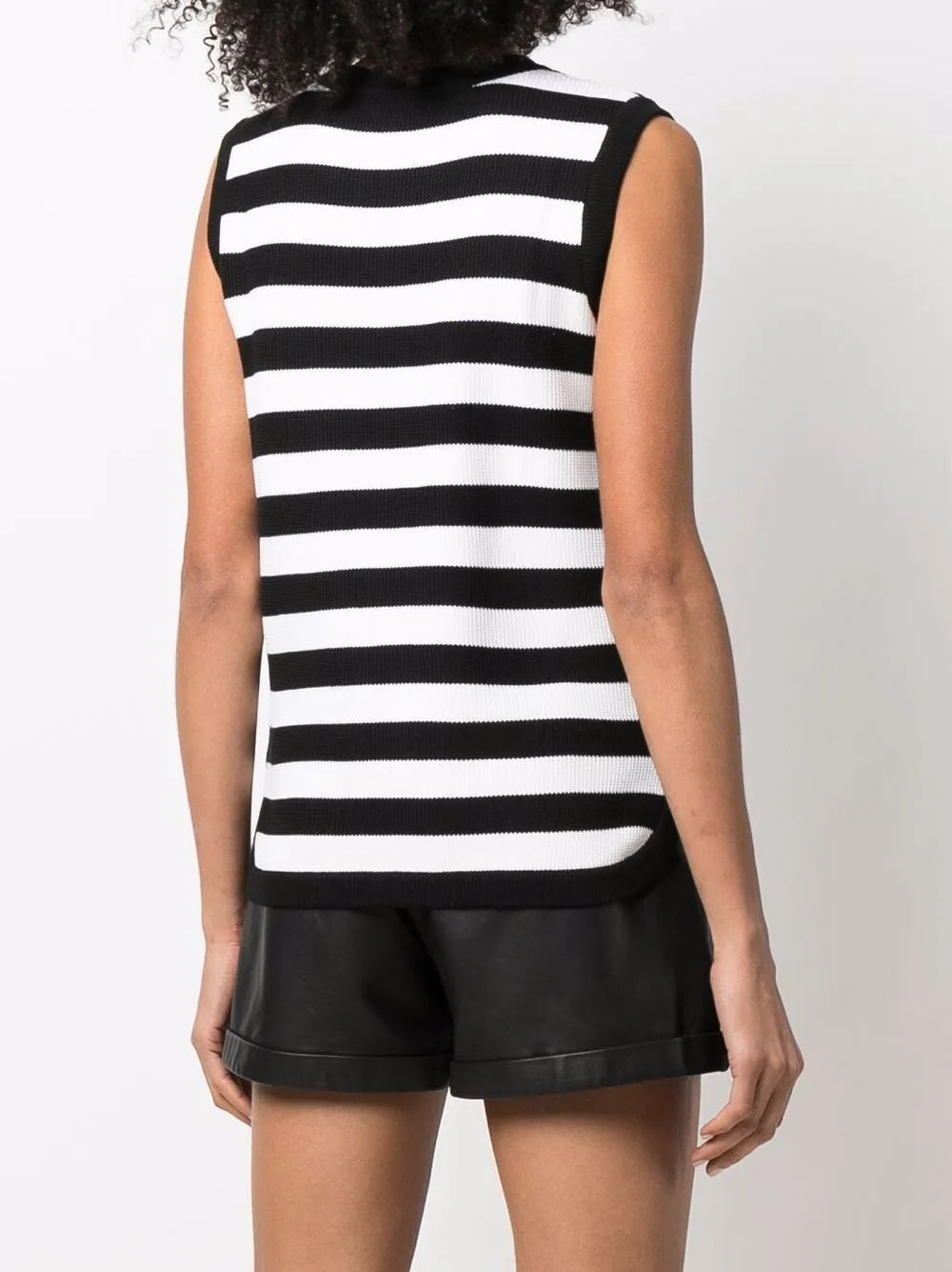 Striped Ribbed Knit Tank Top — Black