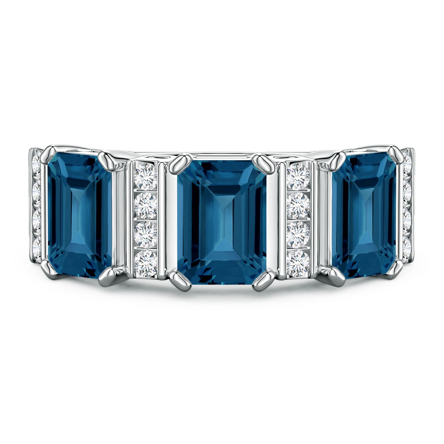 Lee Harris x Angara 3.89 CTW London Blue Topaz and Diamond Modern Art Deco Inspired Semi Eternity Ring in Platinum