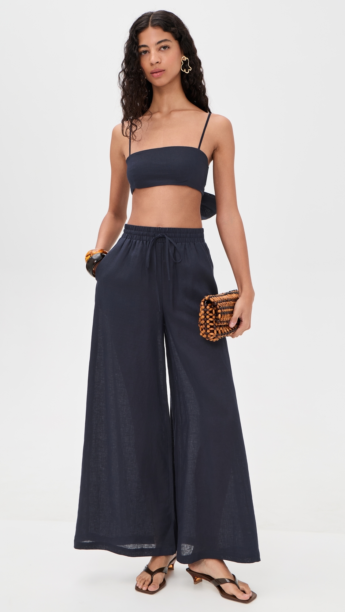 Solid Linen Tie Back Top Midnight