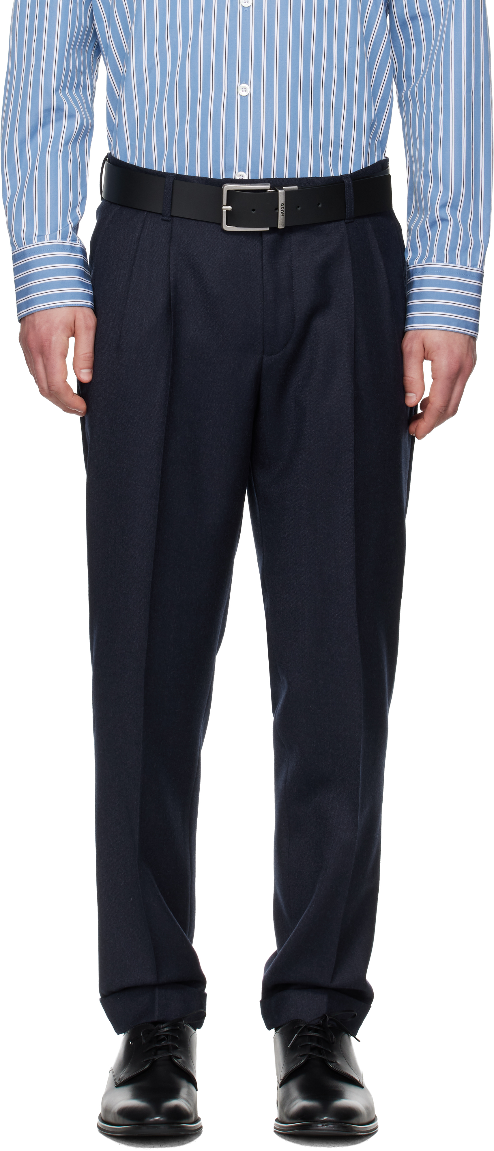 Navy Wool Flannel Trousers