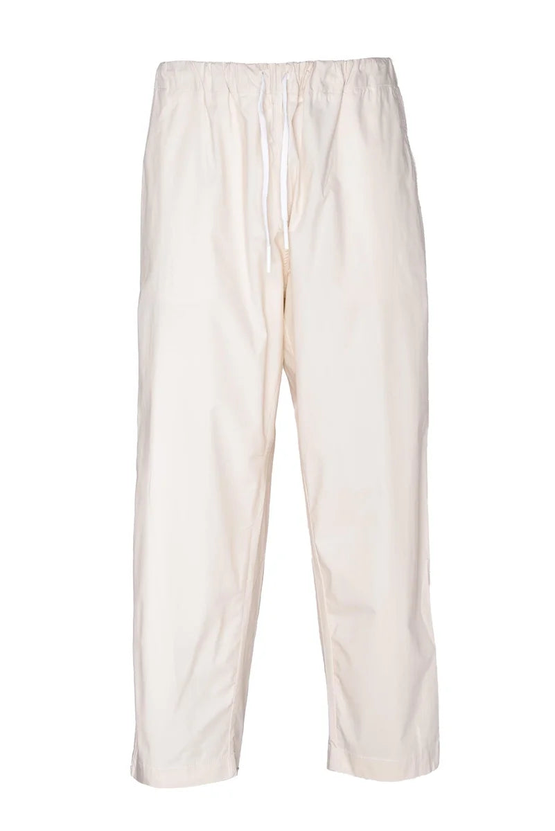 Relaxed Fit White Trousers With Drawstring Waistband