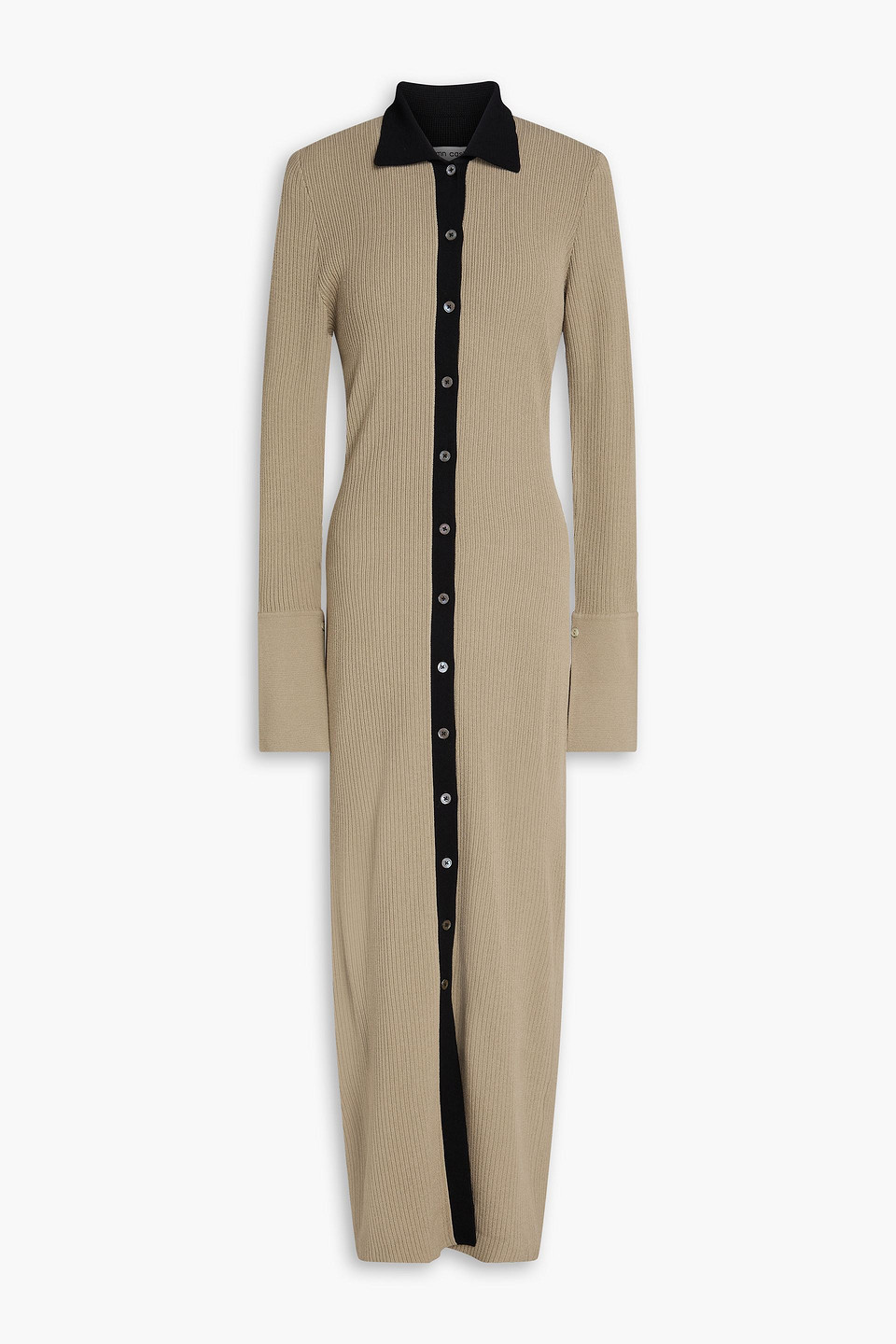 Two-tone ribbed-knit midi shirt dress - Green - S
