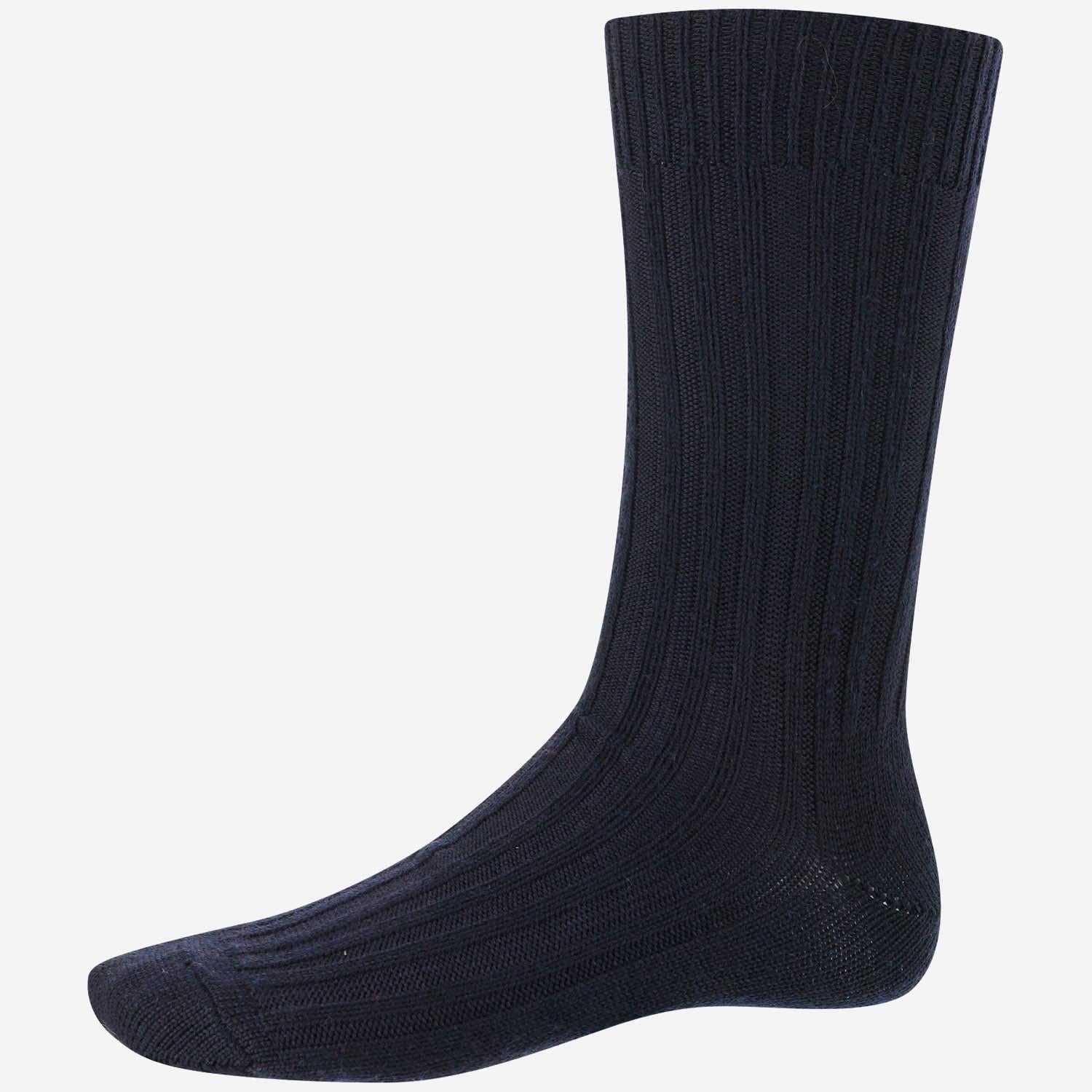 Ribbed Wool Blend Socks — Navy