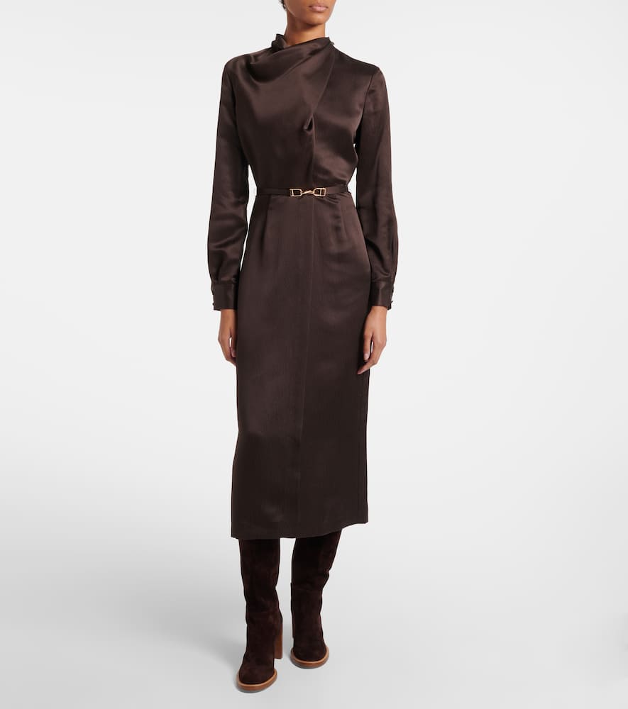 Josef belted silk midi dress