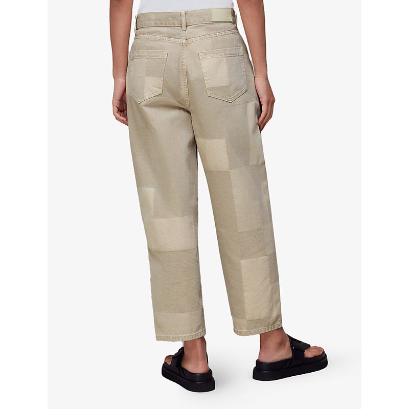 Womens Tan Straight-leg Patchwork Jeans