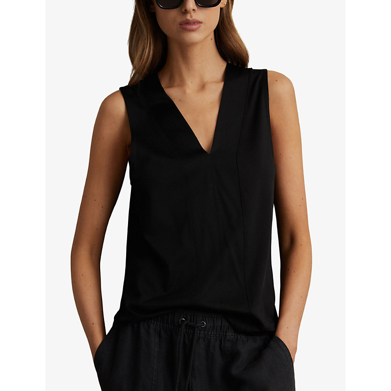 Womens Black Mira V-neck Sleeveless Woven top 