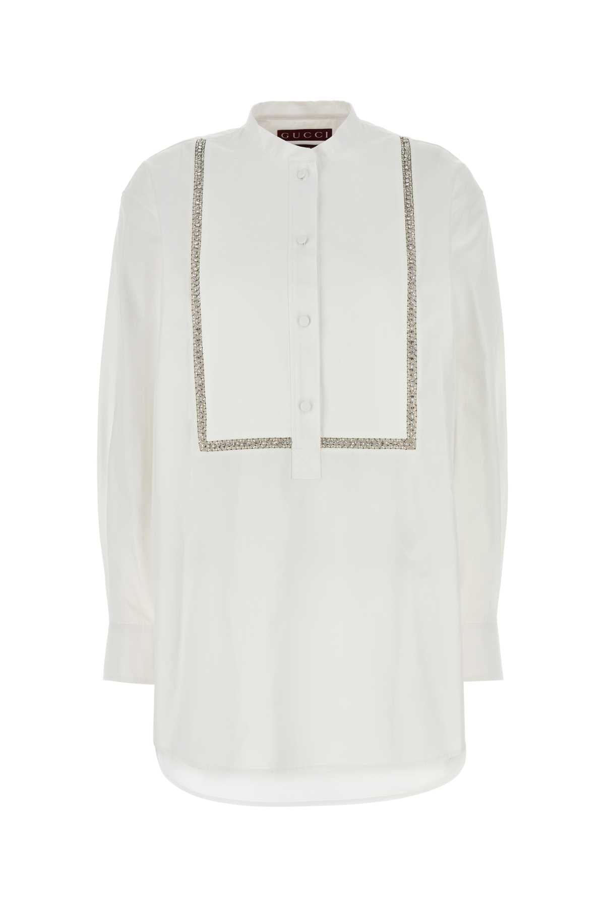 Crystal-Embellished Poplin Shirt — White