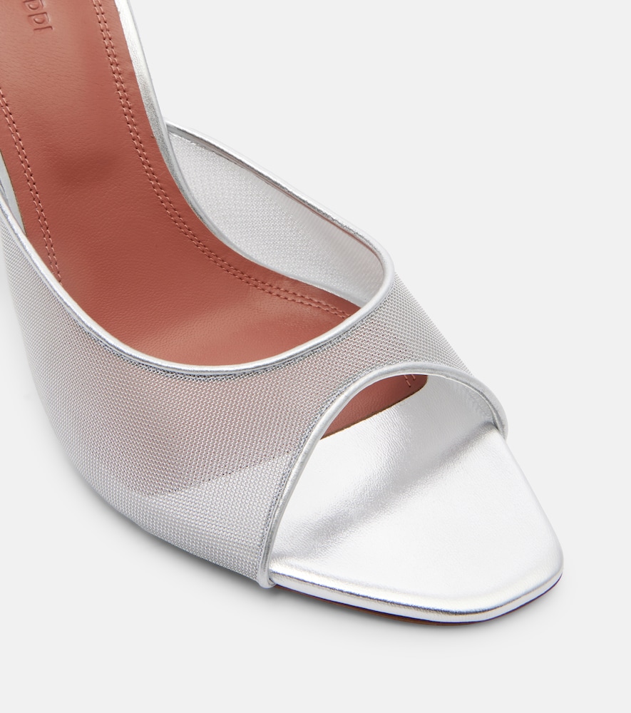 Alexa leather-trimmed mesh mules