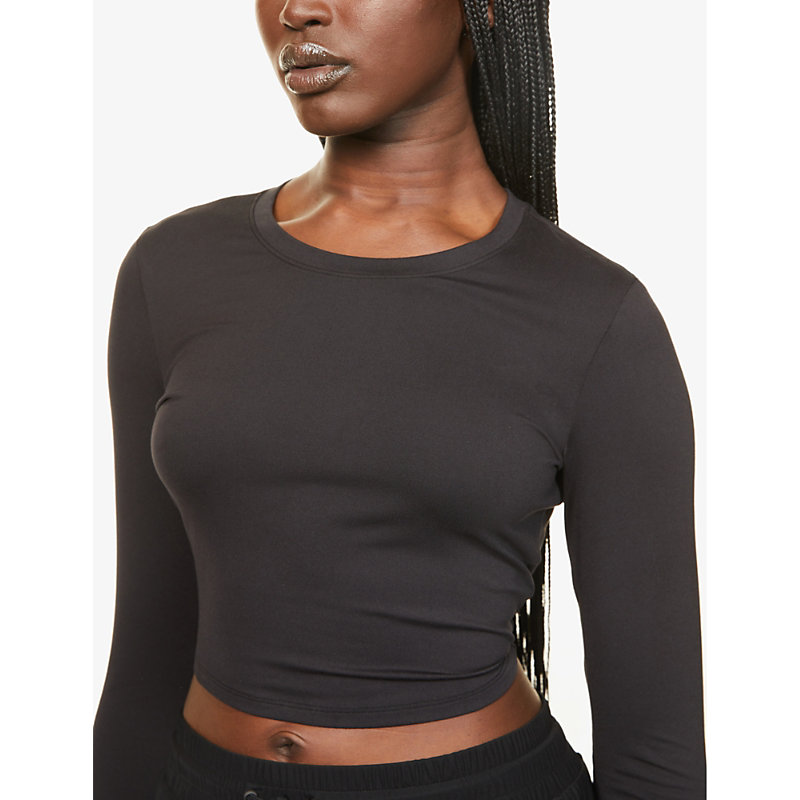 Womens Black Alosoft Finesse Slim-fit Stretch-jersey top