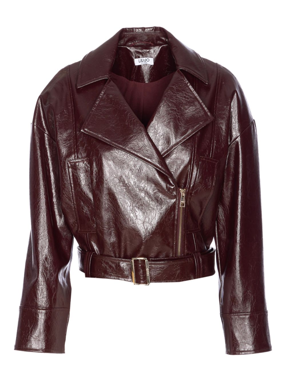 Belted faux-leather jacket - Brown